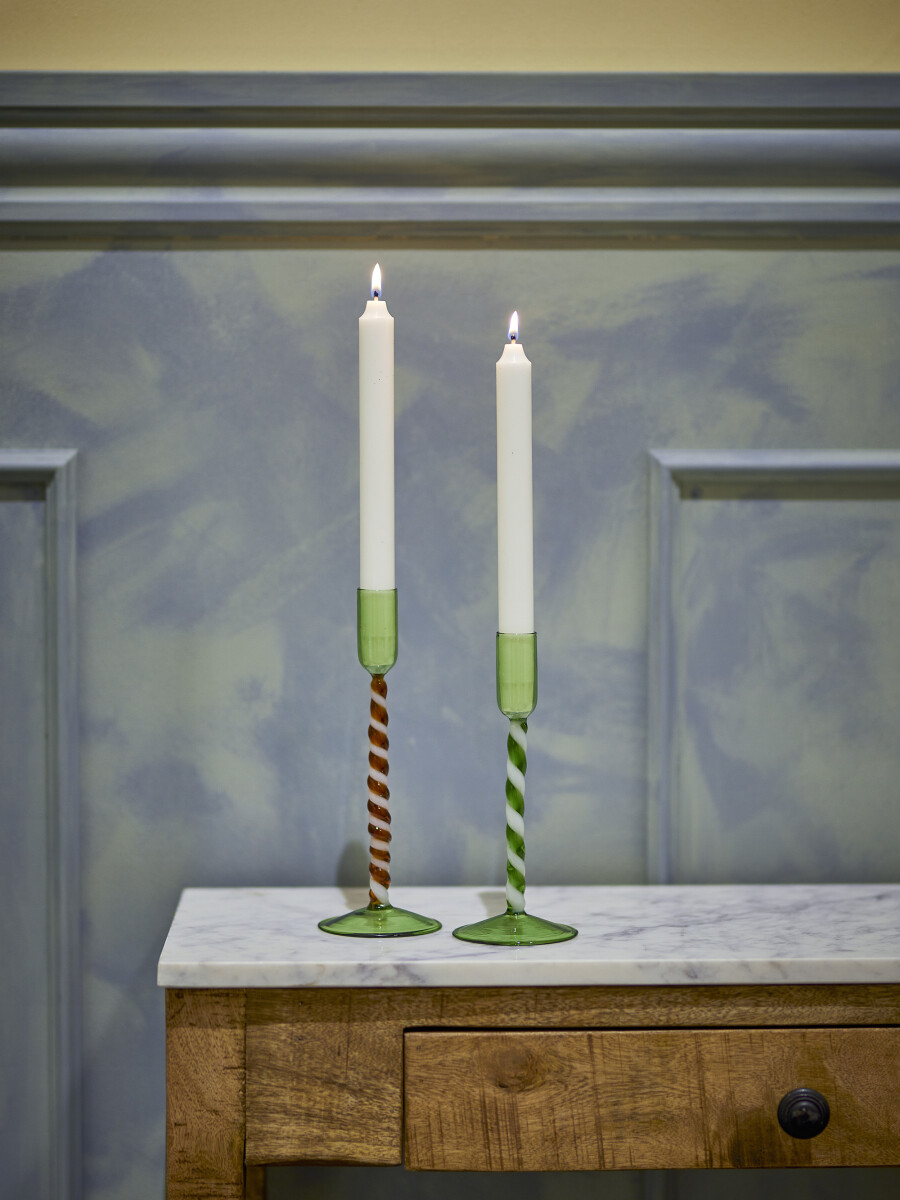 Bloomingville - Swirlie Lysestager - Grøn - Glas - 2 Stk