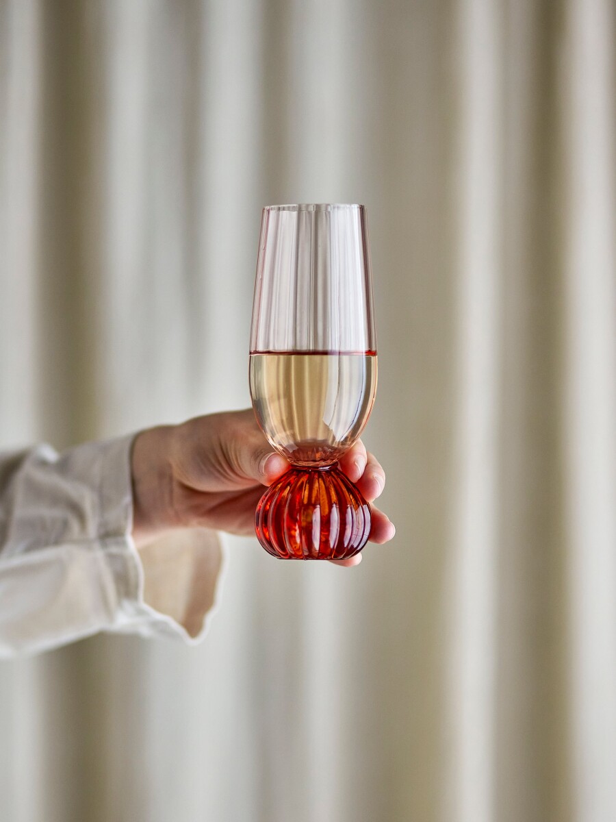 Bloomingville - Taurin Champagneglas Med Riller - Rosa - 25 Cl