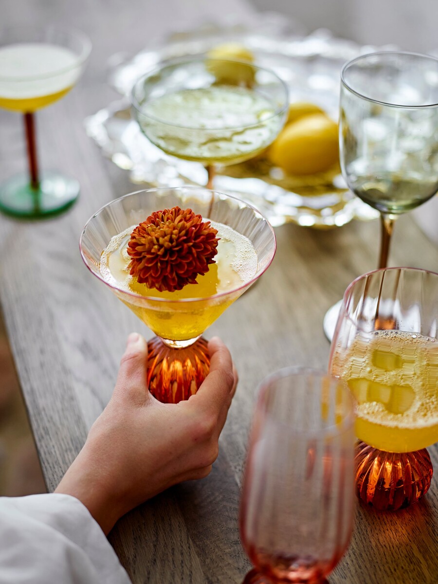 Bloomingville - Taurin Cocktailglas Med Riller - Rosa - 30 Cl