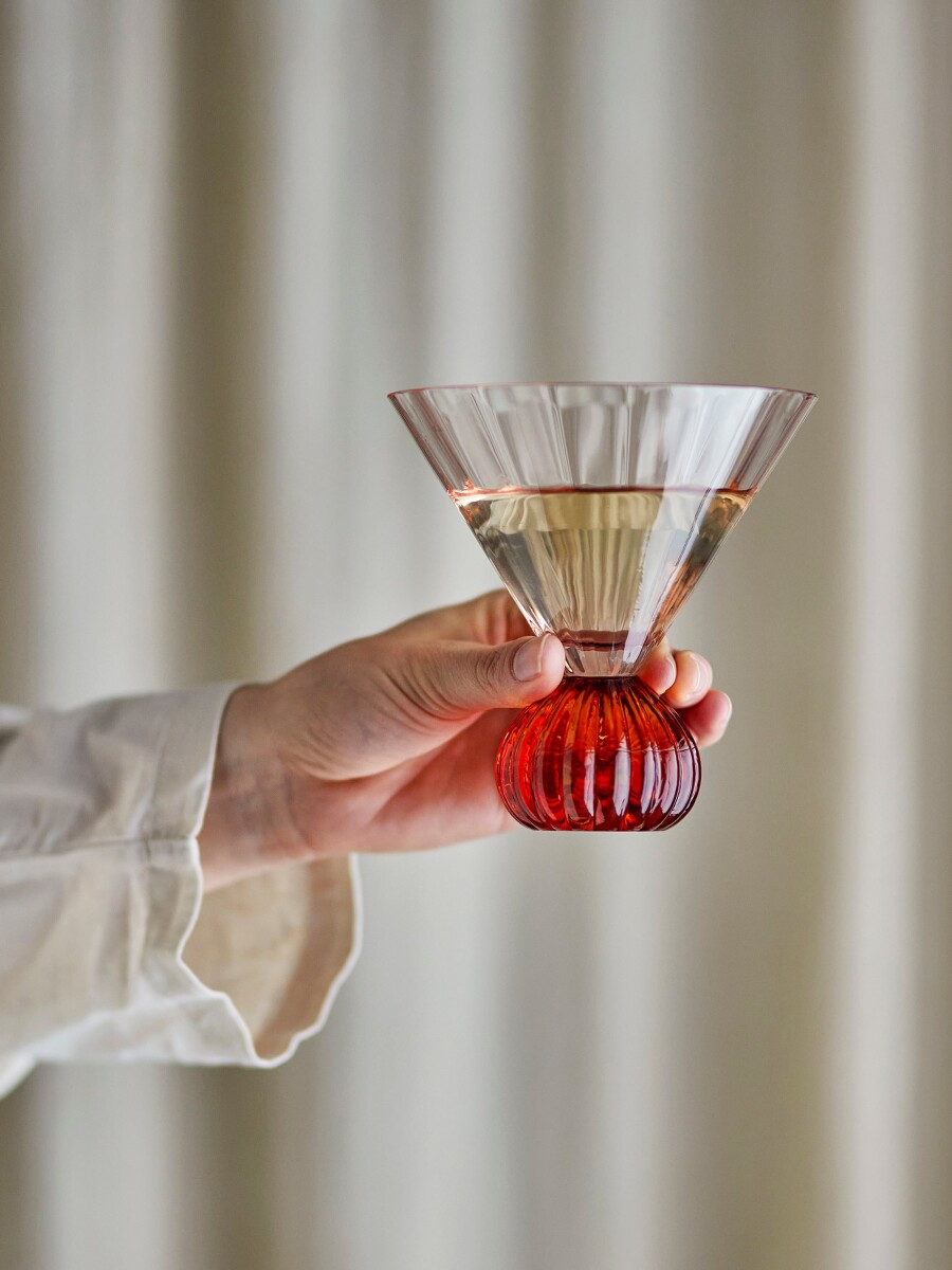 Bloomingville - Taurin Cocktailglas Med Riller - Rosa - 30 Cl