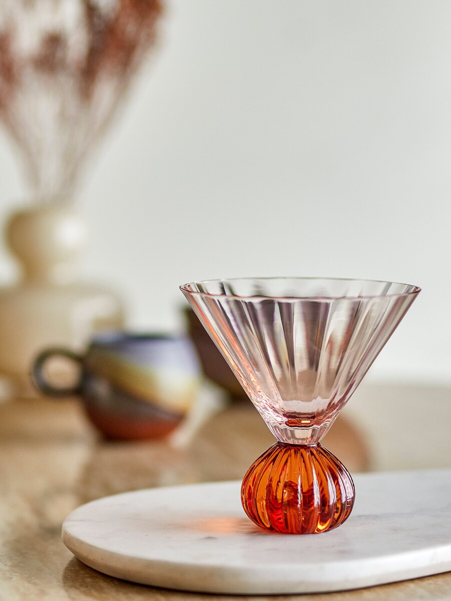 Bloomingville - Taurin Cocktailglas Med Riller - Rosa - 30 Cl