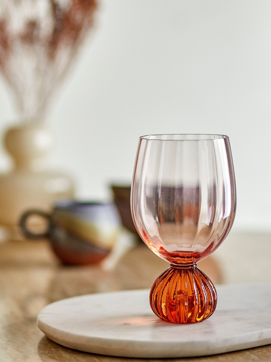 Bloomingville - Taurin Vinglas Med Riller - Rosa - Mundblæst - 45 Cl