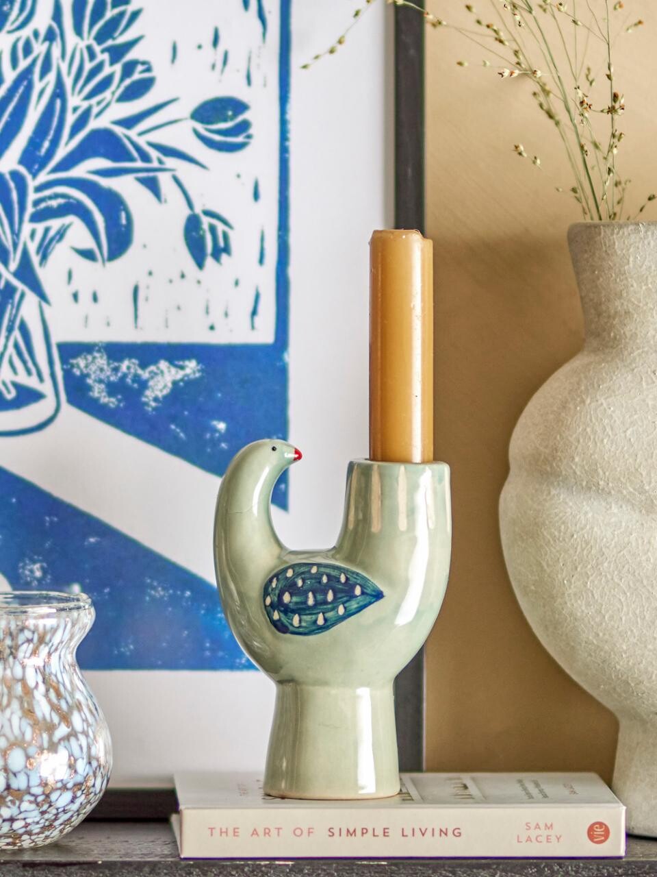 Bloomingville - Trudy Lysestage - H12 5 Cm - Blå - Stentøj Keramik