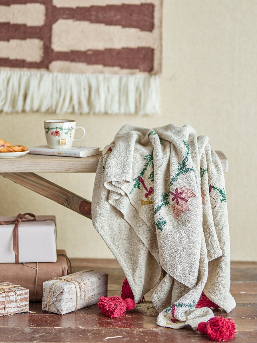 Bloomingville - Yule Plaid - Natur - Genanvendt Bomuld - 130X160 Cm