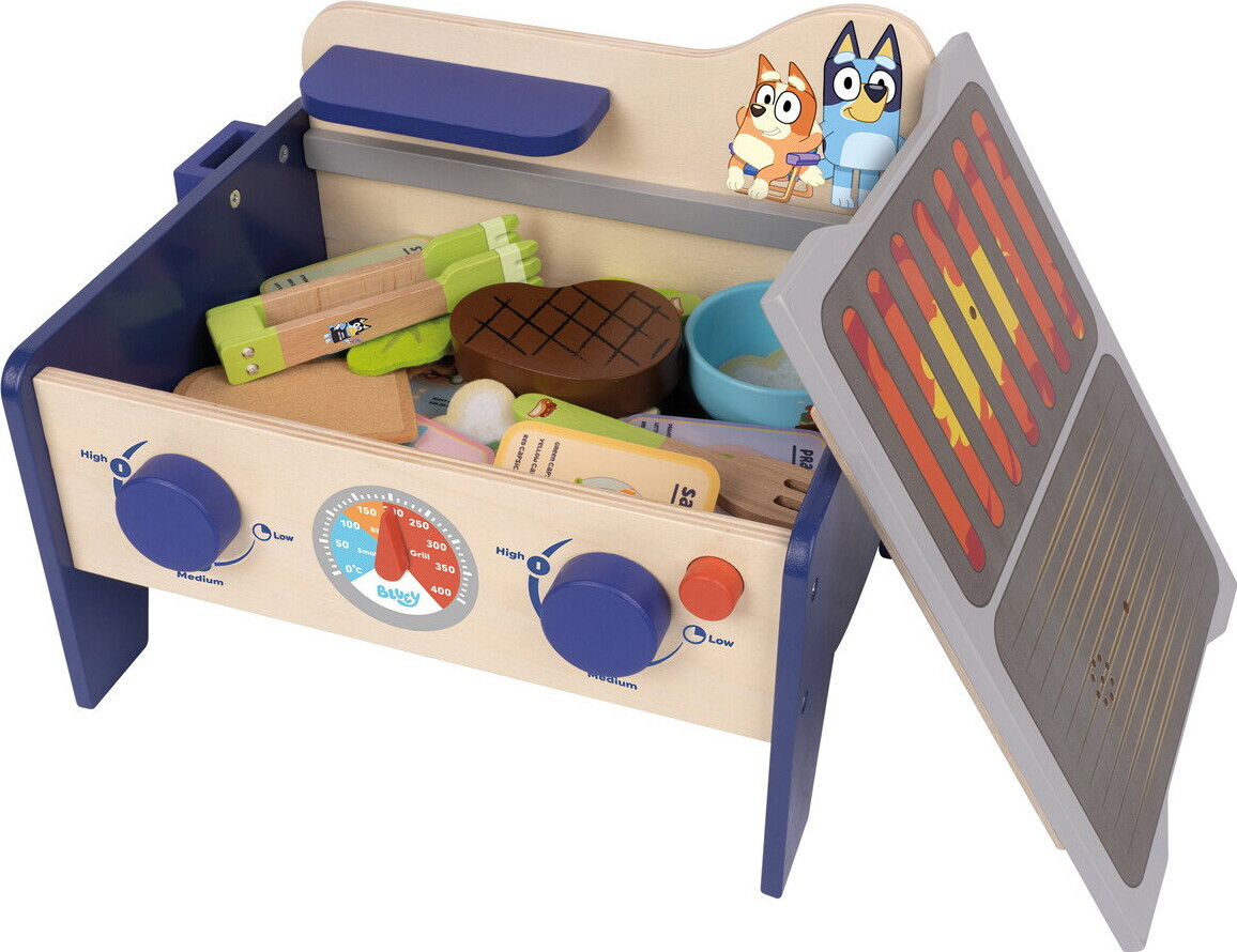 Bluey - Bbq And Salat Set - Grill Legetøj I Træ - 34 Dele