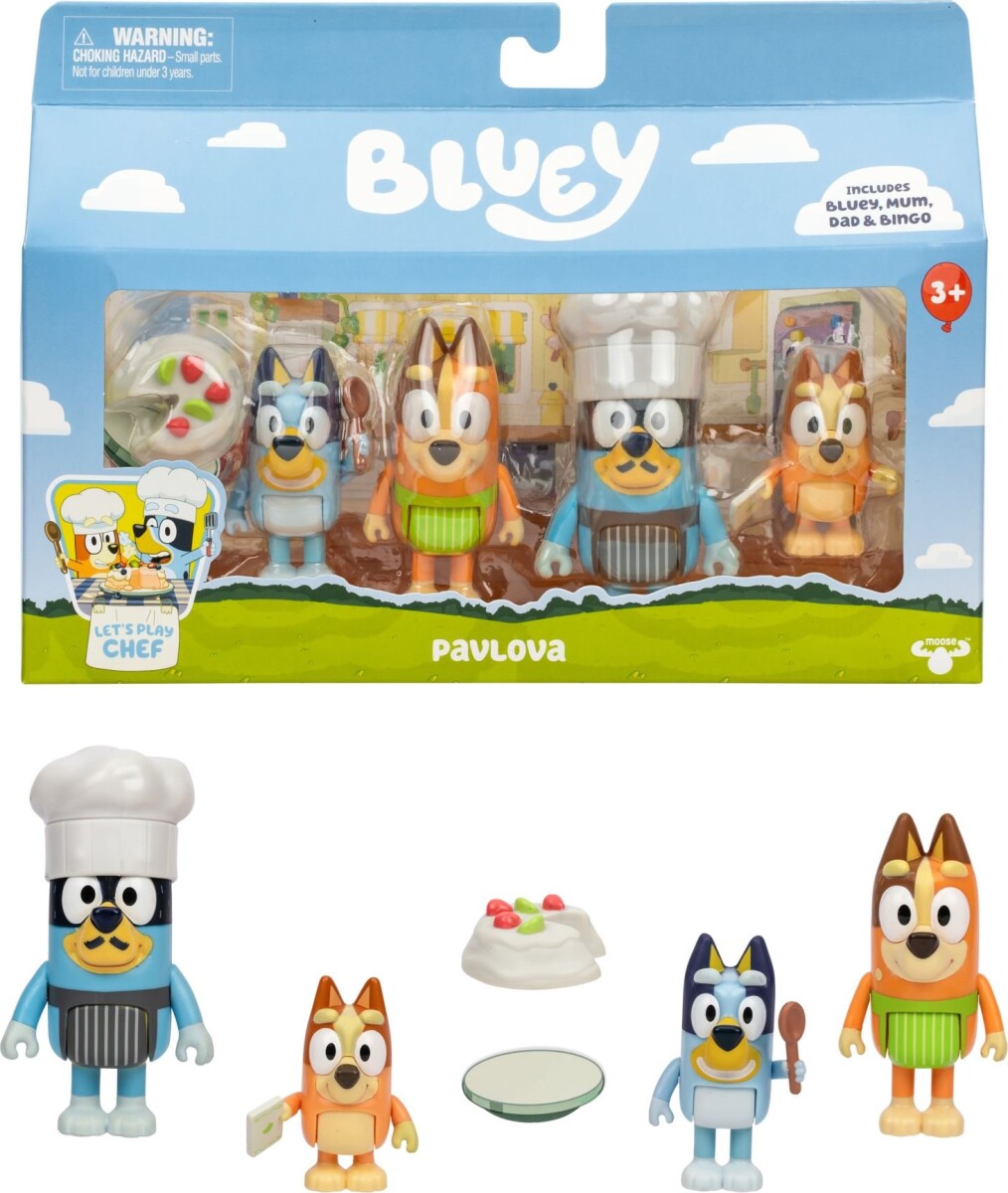 Bluey - Pavlova Let S Play Chef - 4 Familie Figurer Sæt - Desserttid