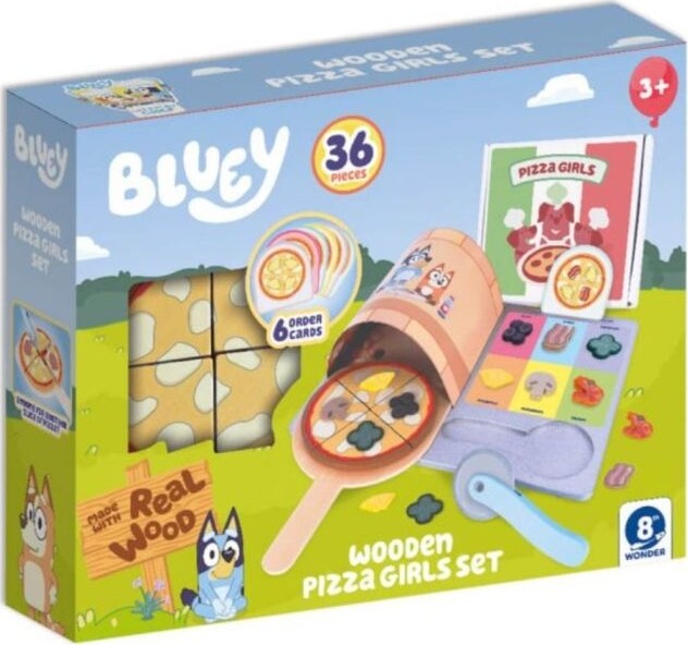 Bluey - Wooden Pizza Girls Set - Pizza Legemad I Træ - 36 Dele