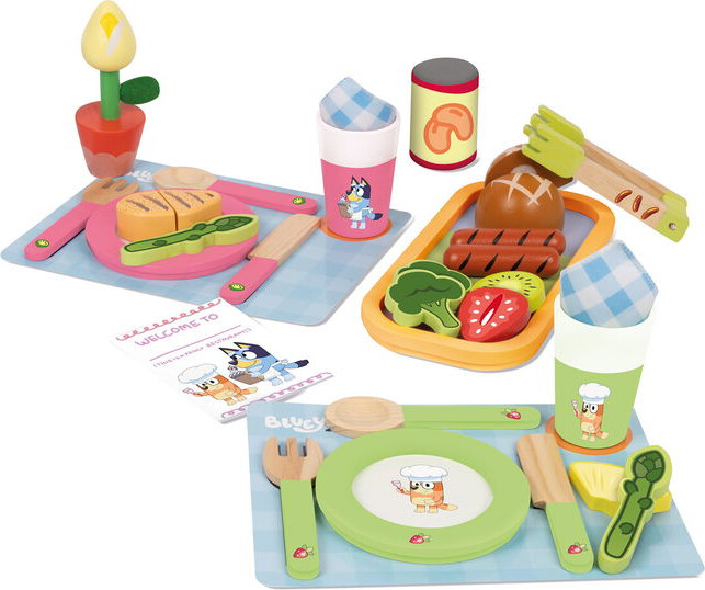 Bluey - Wooden Dine With Bluey - Legemad Sæt I 32 Dele