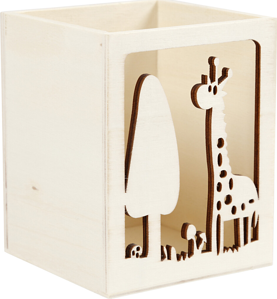 Blyantholder I Træ - Giraf - 10X8 Cm