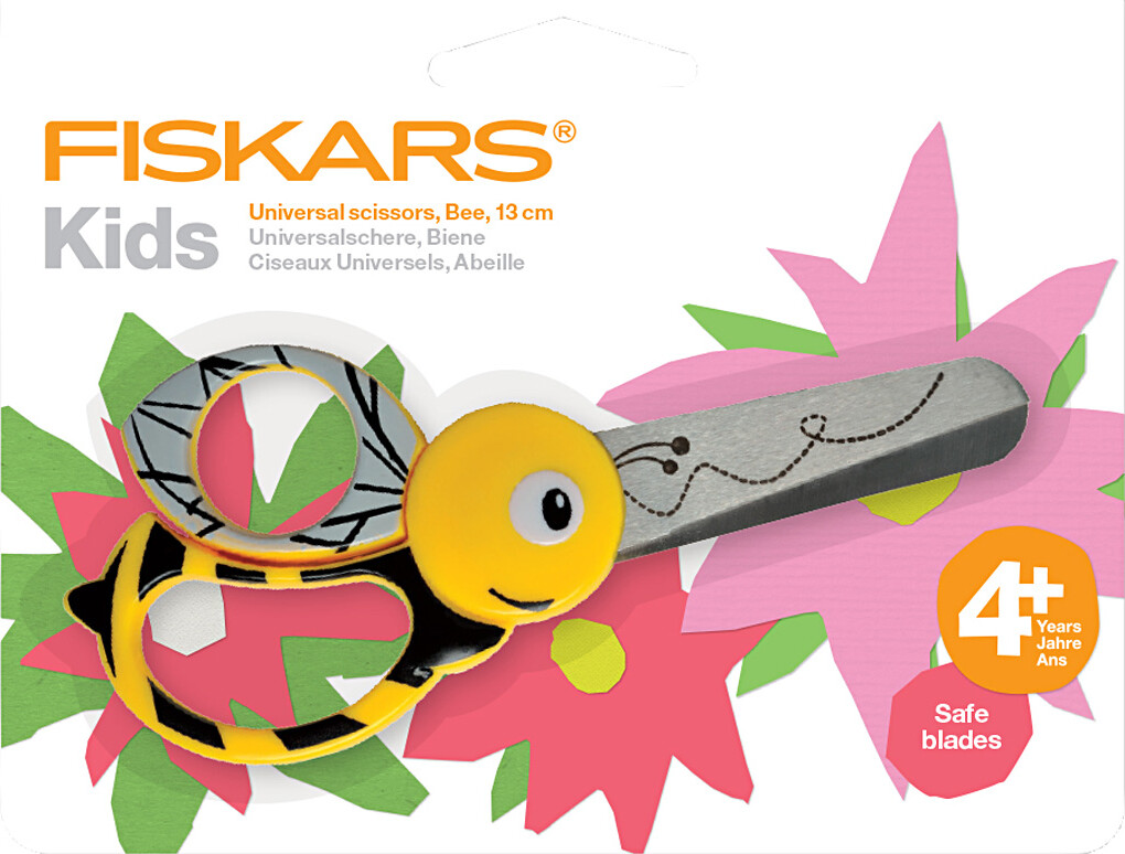 Fiskars - Børnesaks Med Dyremotiv - Venstre Højre - Bi - L 13 Cm