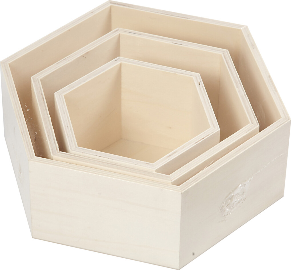 Bogkasser - Sekskantet - H 14 8 19 24 2 Cm - D 10 Cm - 3 Stk
