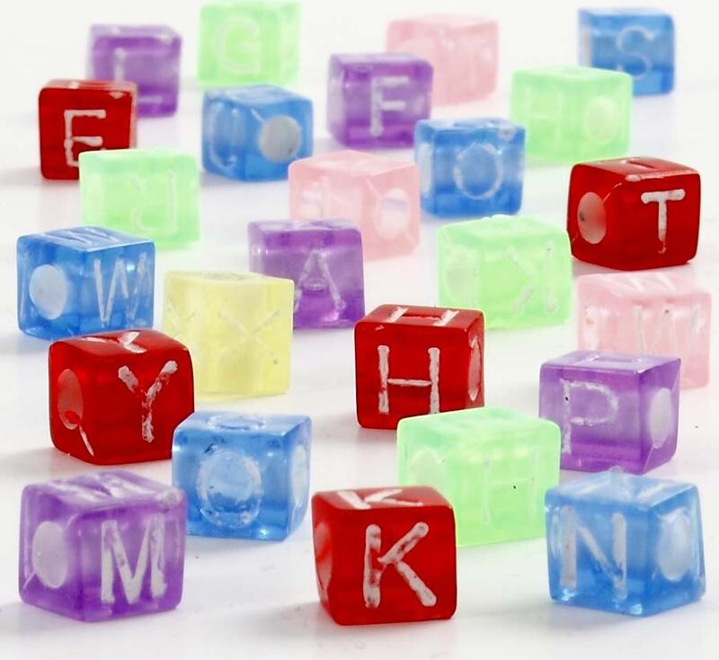 Bogstav Perler - 7X7X7 Mm - Hulstr 3 Mm - Flere Farver - 450 G