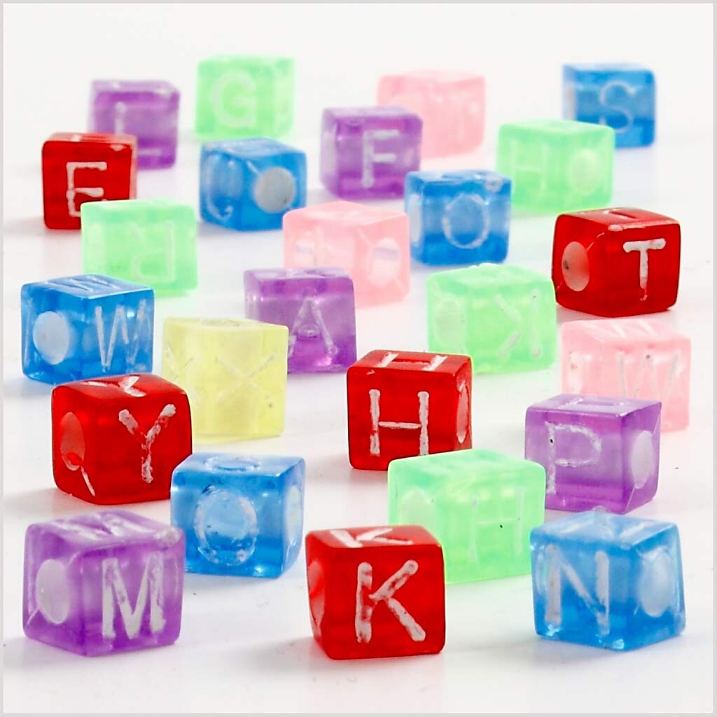Bogstav Perler - 7X7X7 Mm - Hulstr 3 Mm - Flere Farver - 450 G