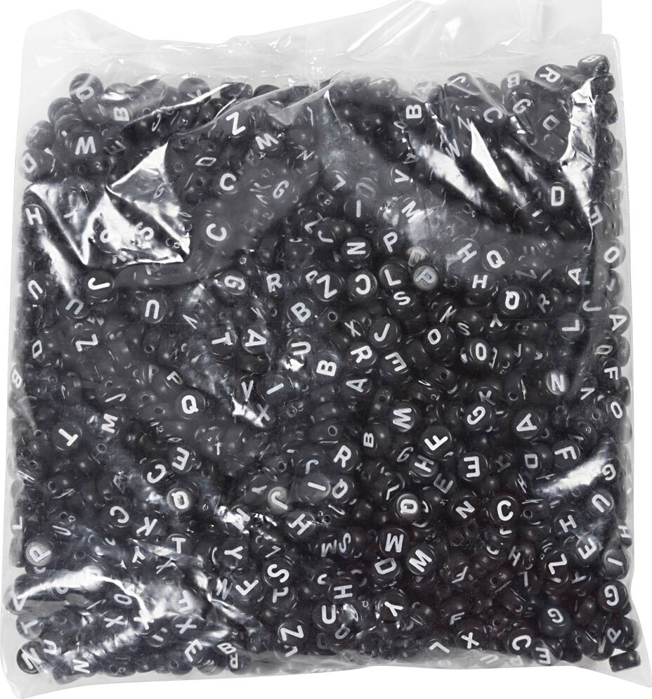 Bogstavperler - A-Ø - Ø 7 Mm - Hulstr 1 2 Mm - Sort - 165 G