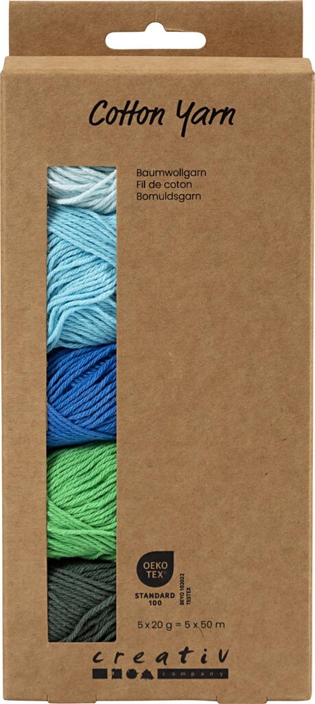 Bomuldsgarn - Nr 84 - L 5X50 M - Blågrøn Harmoni - 5X20 G