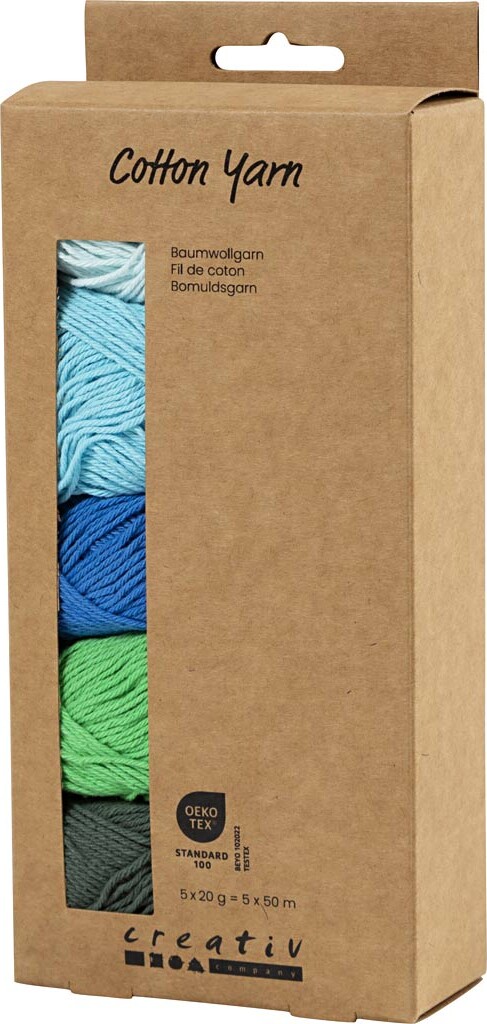 Bomuldsgarn - Nr 84 - L 5X50 M - Blågrøn Harmoni - 5X20 G