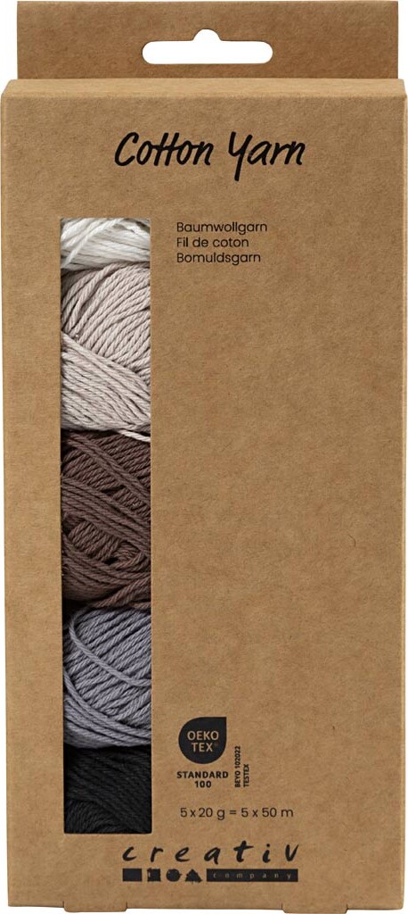 Bomuldsgarn - Nr 84 - L 5X50 M - Naturfarver - 5X20 G