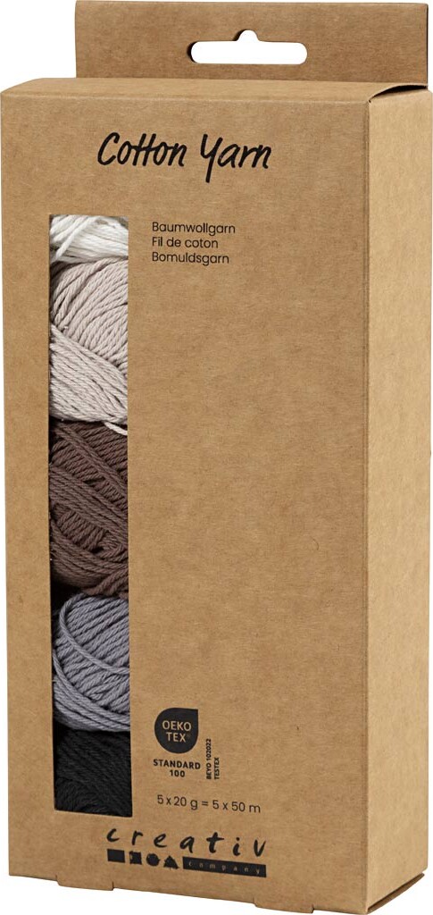Bomuldsgarn - Nr 84 - L 5X50 M - Naturfarver - 5X20 G