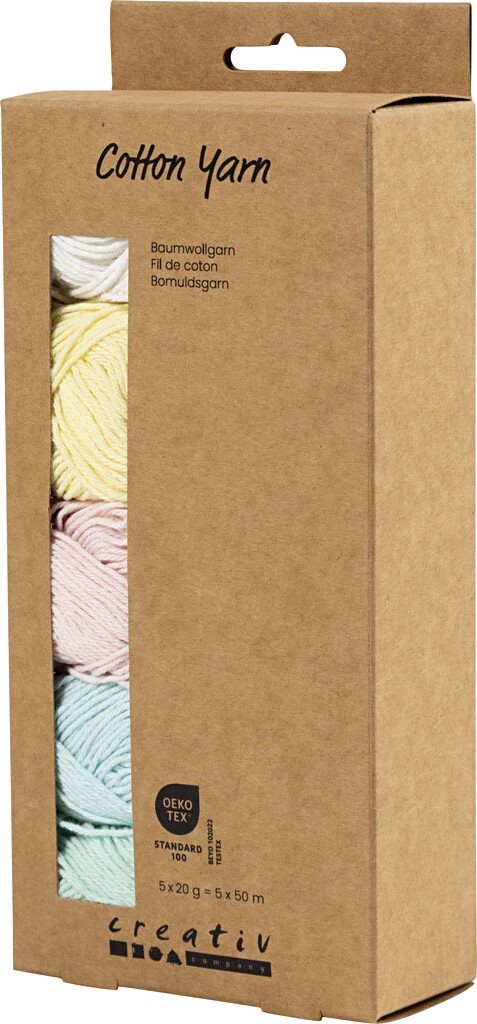 Bomuldsgarn - Nr 84 - L 5X50 M - Pastelfarver - 5X20 G