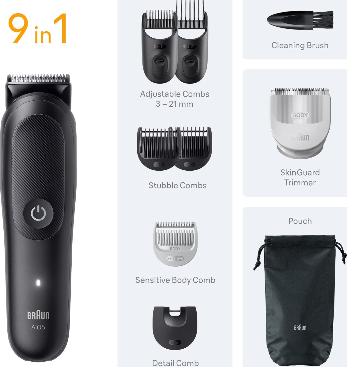 Braun - All-In-One Kit Series 5 9-I-1 Grooming Aio5540 - Sort