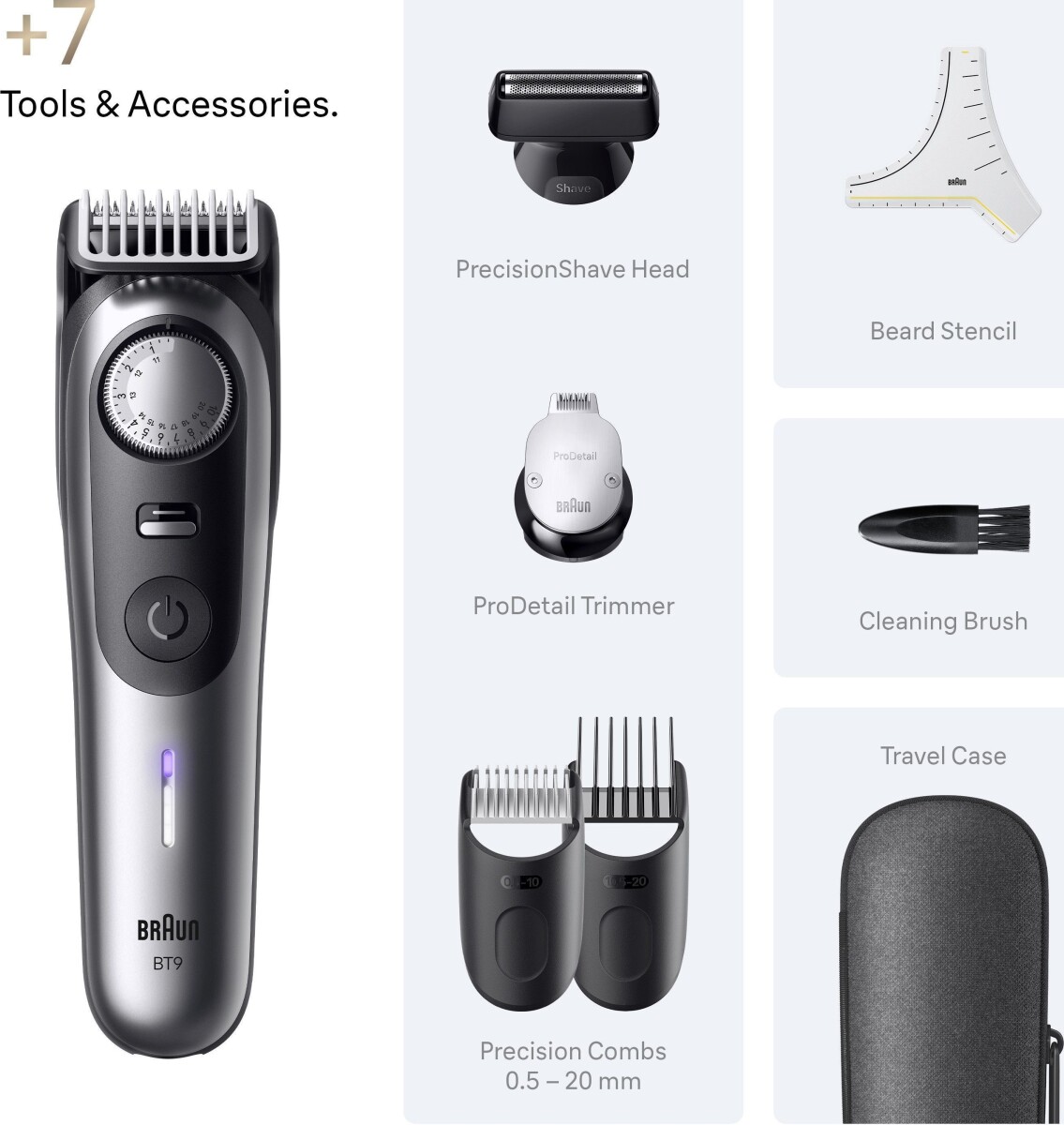 Braun - Skægtrimmer Series 9 7 Barberingsredskaber Bt9520 - Satin Chrome