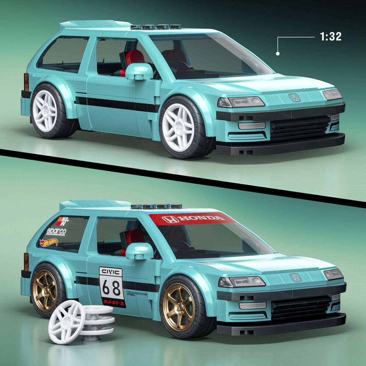 Mattel Brick Shop Jhf62 - Custom 90 Honda Civic Ef - Hot Wheels Speed