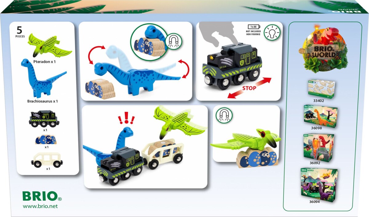 Brio World - Dinosaur Batteridrevet Tog Sæt - 5 Dele - 36096