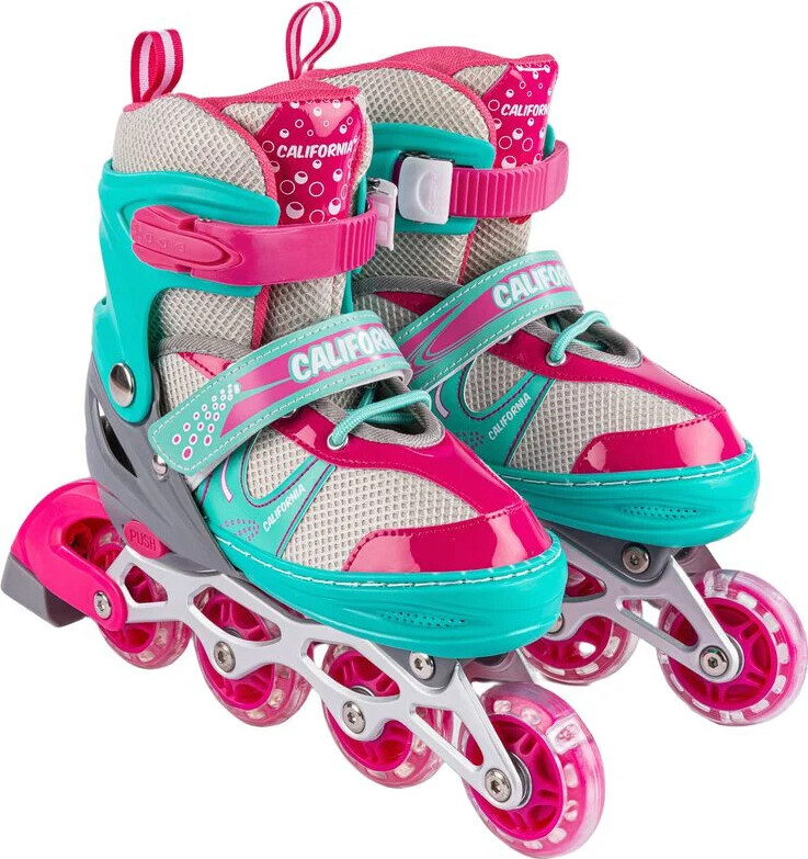 Rulleskøjter Med Lys - Str 35-38 - Inliners - Grøn Og Pink