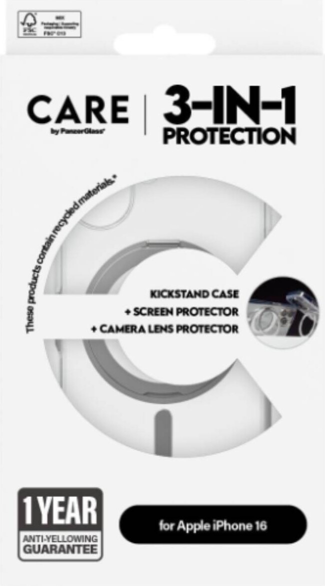 Care By Panzerglass - Iphone 16 - 3-In-1 Kickstand Cover Sæt -