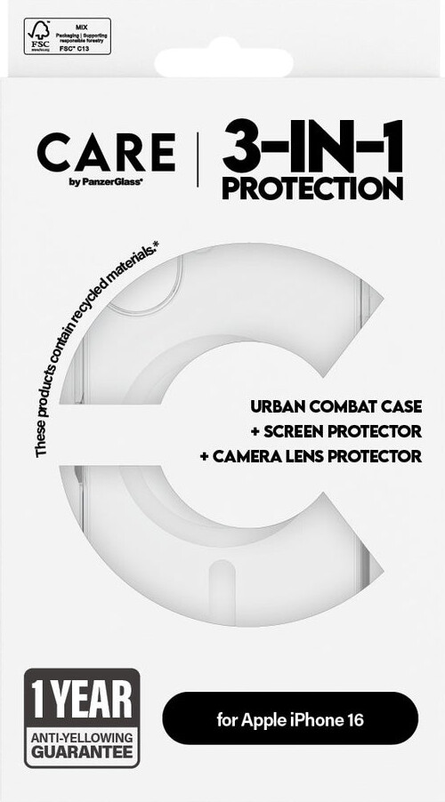 Care By Panzerglass - Iphone 16 - 3-In-1 Cover Sæt - Gennemsigtig