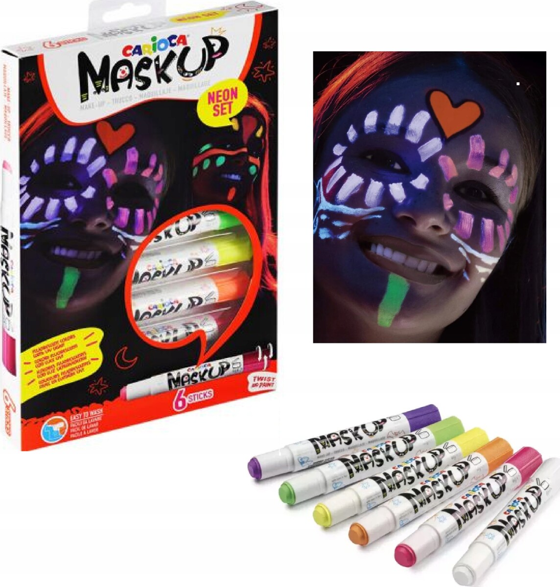Carioca Mask Up - Neon Ansigtsmaling - 6 Neon Farver
