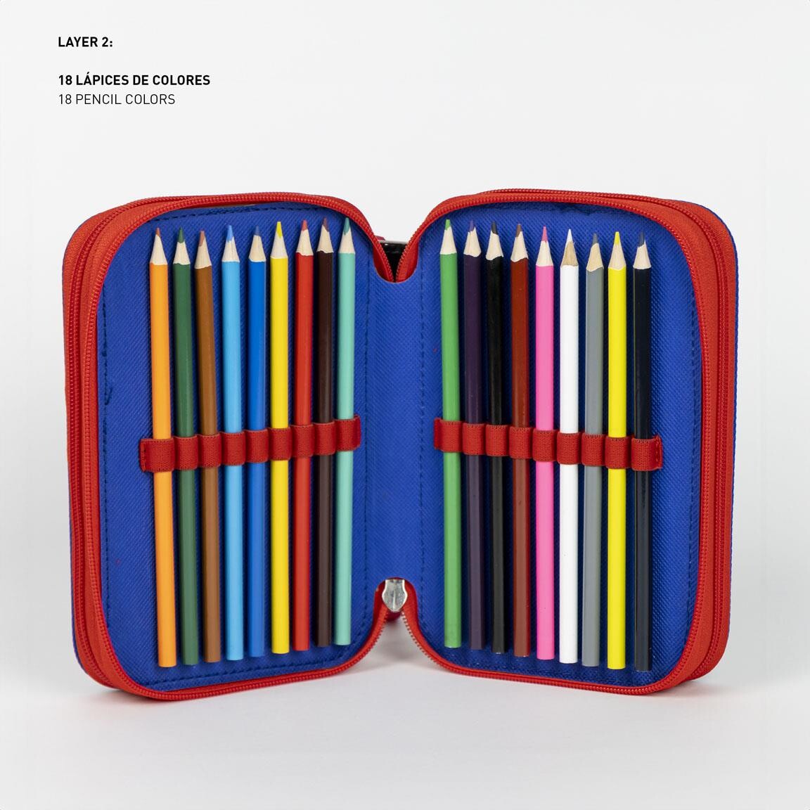 Spiderman - Penalhus Med 3 Rum Inkl Indhold - Rød Blå