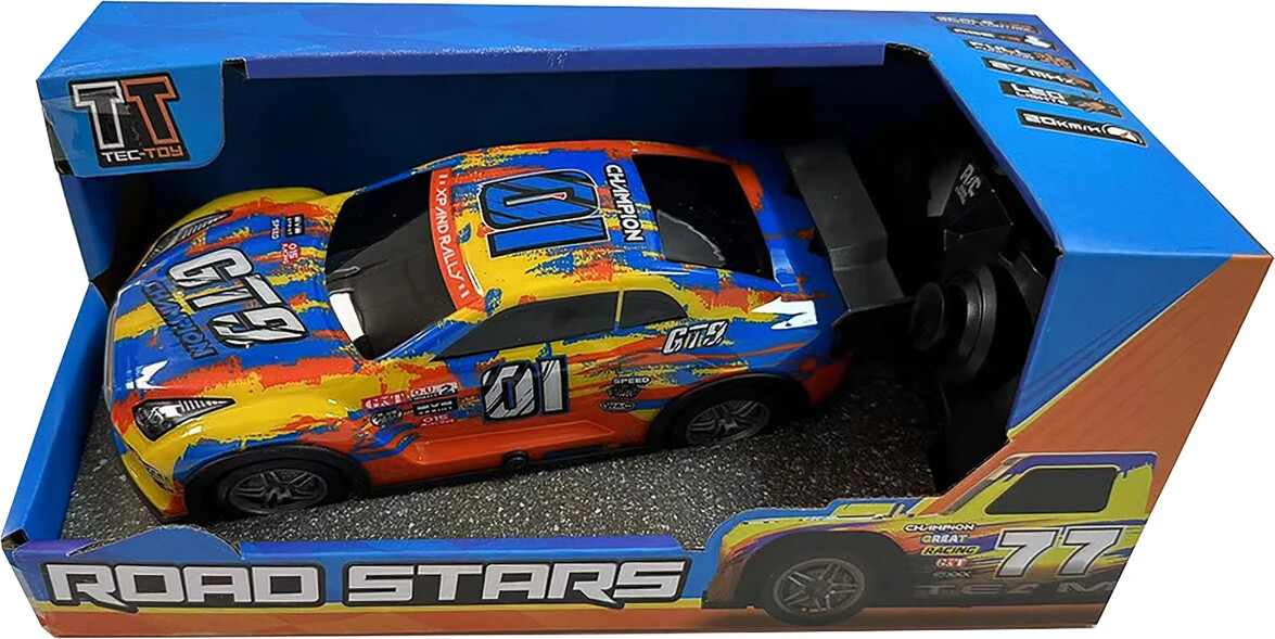 Fjernstyret Bil Med Lys - Champion Gt9 Road Stars - 1 22 - Gul Og Blå