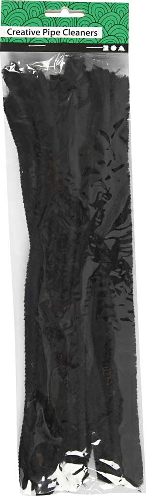 Chenille Piberensere - L 30 Cm - Tykkelse 15 Mm - Sort - 15 Stk