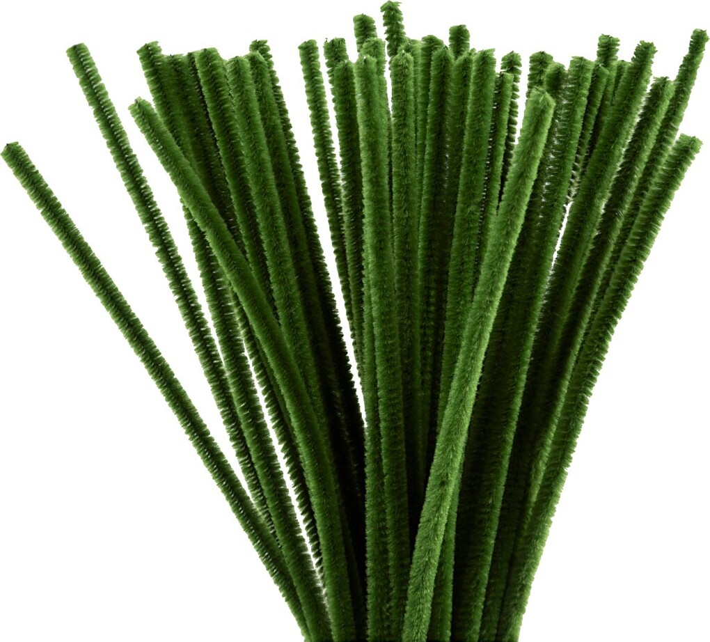Chenille Piberensere - L 30 Cm - Tykkelse 6 Mm - Grangrøn - 50 Stk