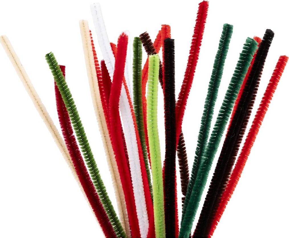 Chenille Piberensere - L 30 Cm - Tykkelse 6 Mm - Julefarver - 25 Stk