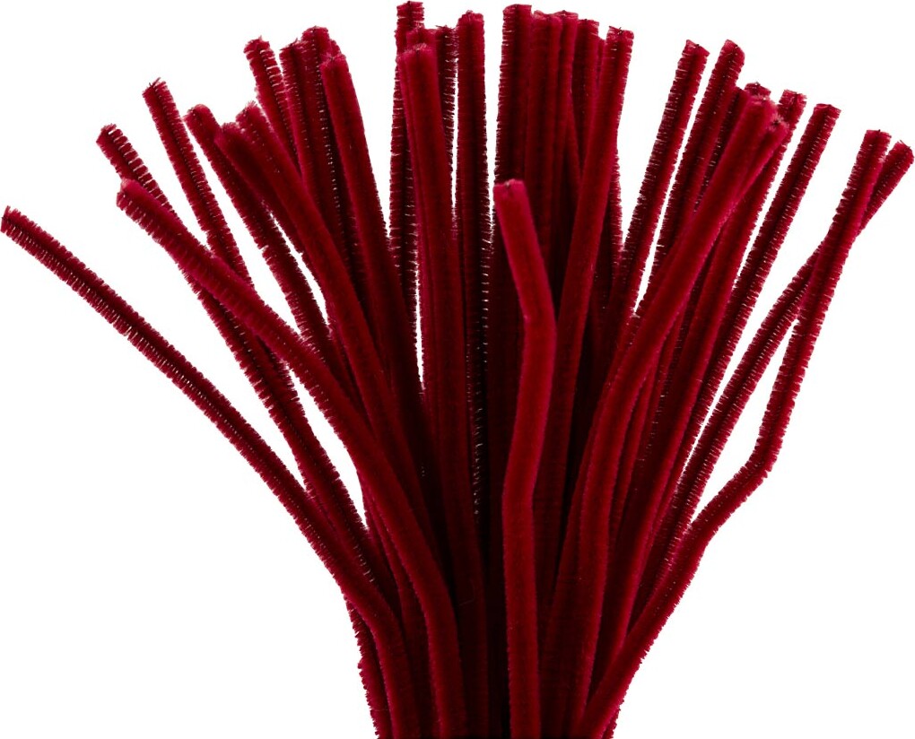 Chenille Piberensere - L 30 Cm - Tykkelse 6 Mm - Mørk Rød - 50 Stk