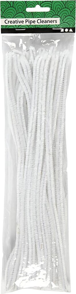 Chenille Piberensere - L 30 Cm - Tykkelse 9 Mm - Hvid - 25 Stk