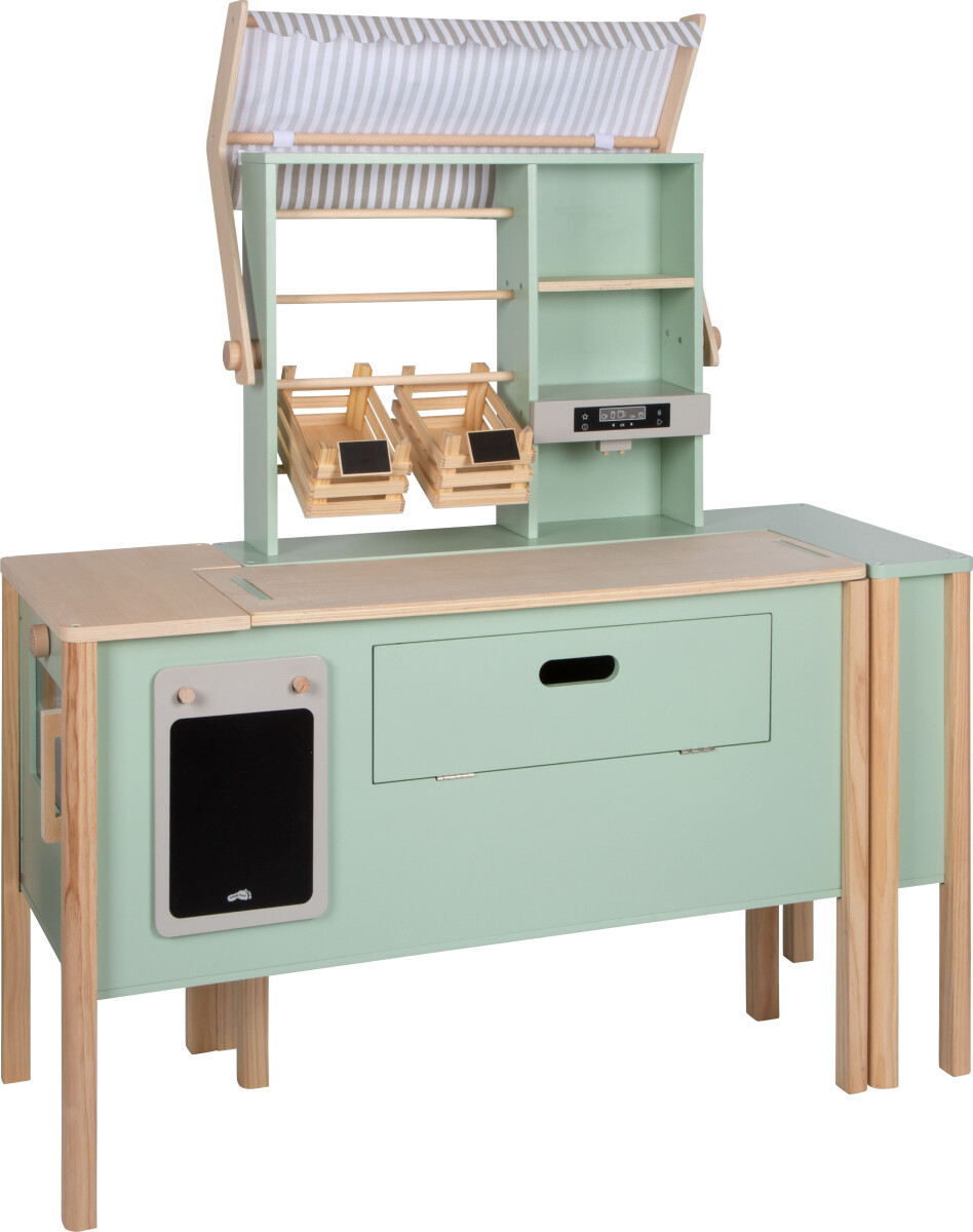 Small Foot - 2-I-1 Legebutik Og Legekøkken Til Børn - Træ - Grøn