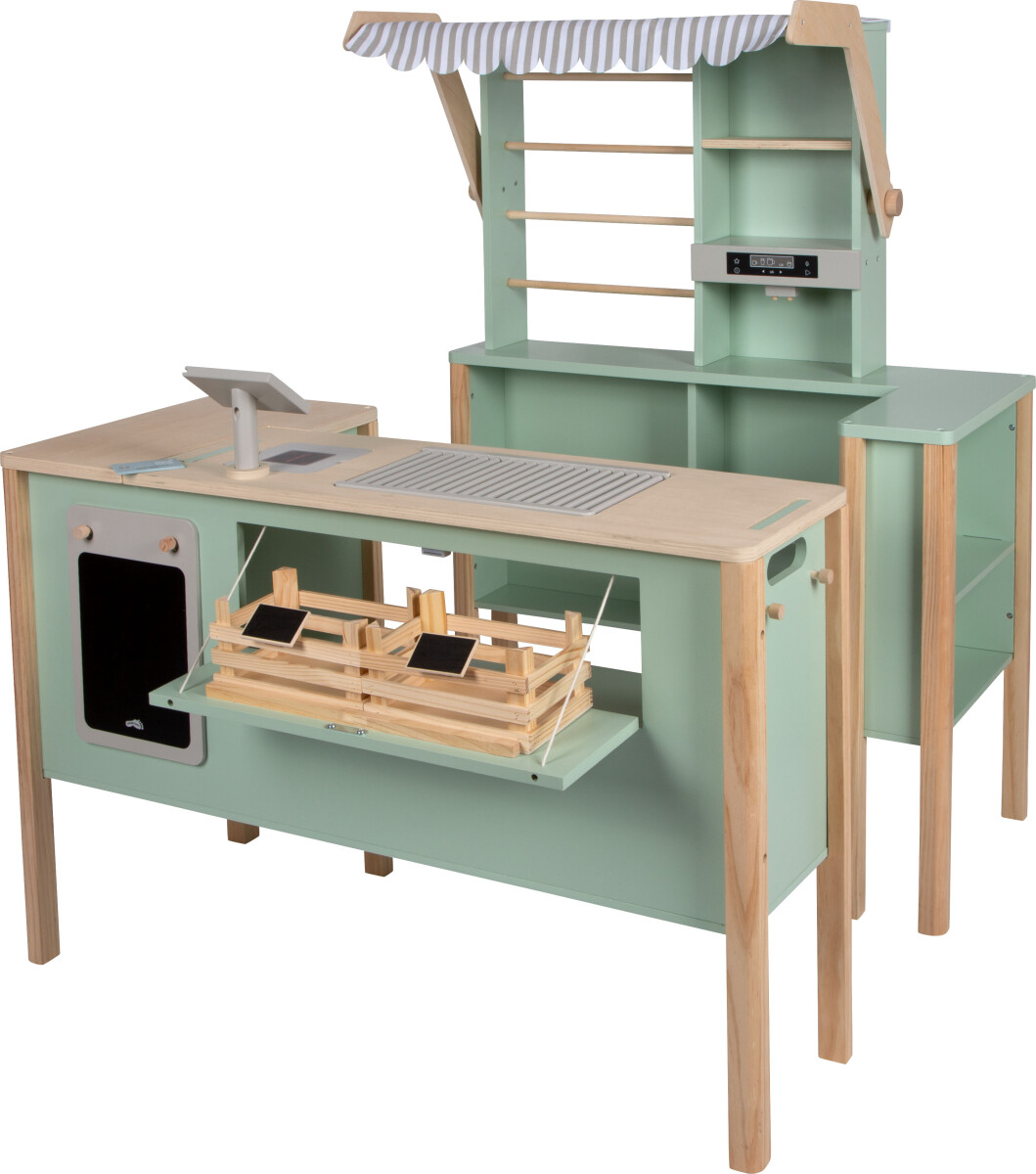 Small Foot - 2-I-1 Legebutik Og Legekøkken Til Børn - Træ - Grøn