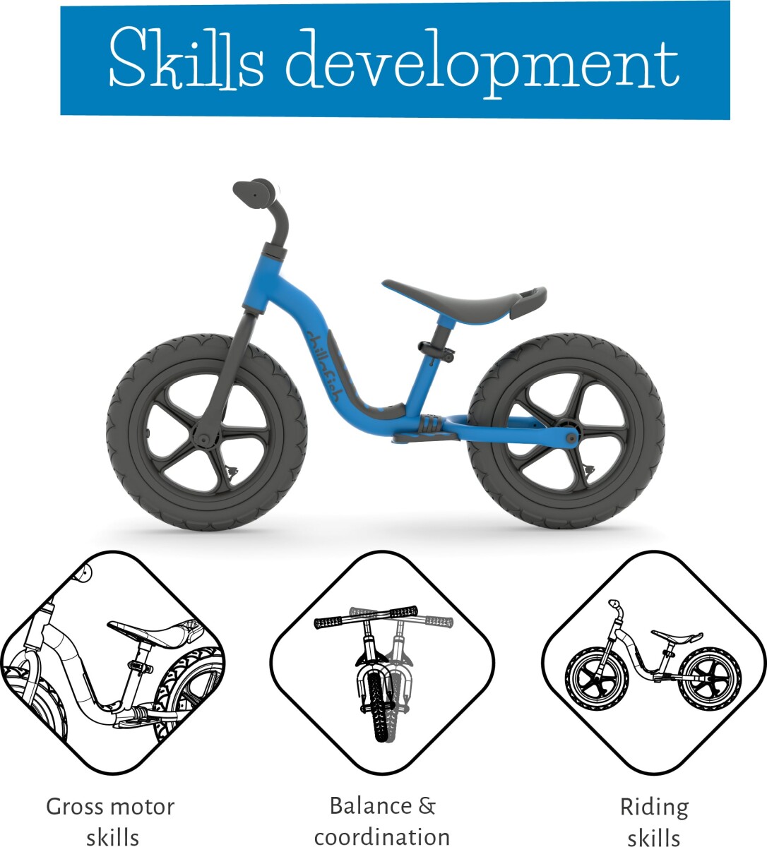 Chillafish - Sport 12 Letvægts-Balancecykel Med Rubberskin Dæk - Marinebl