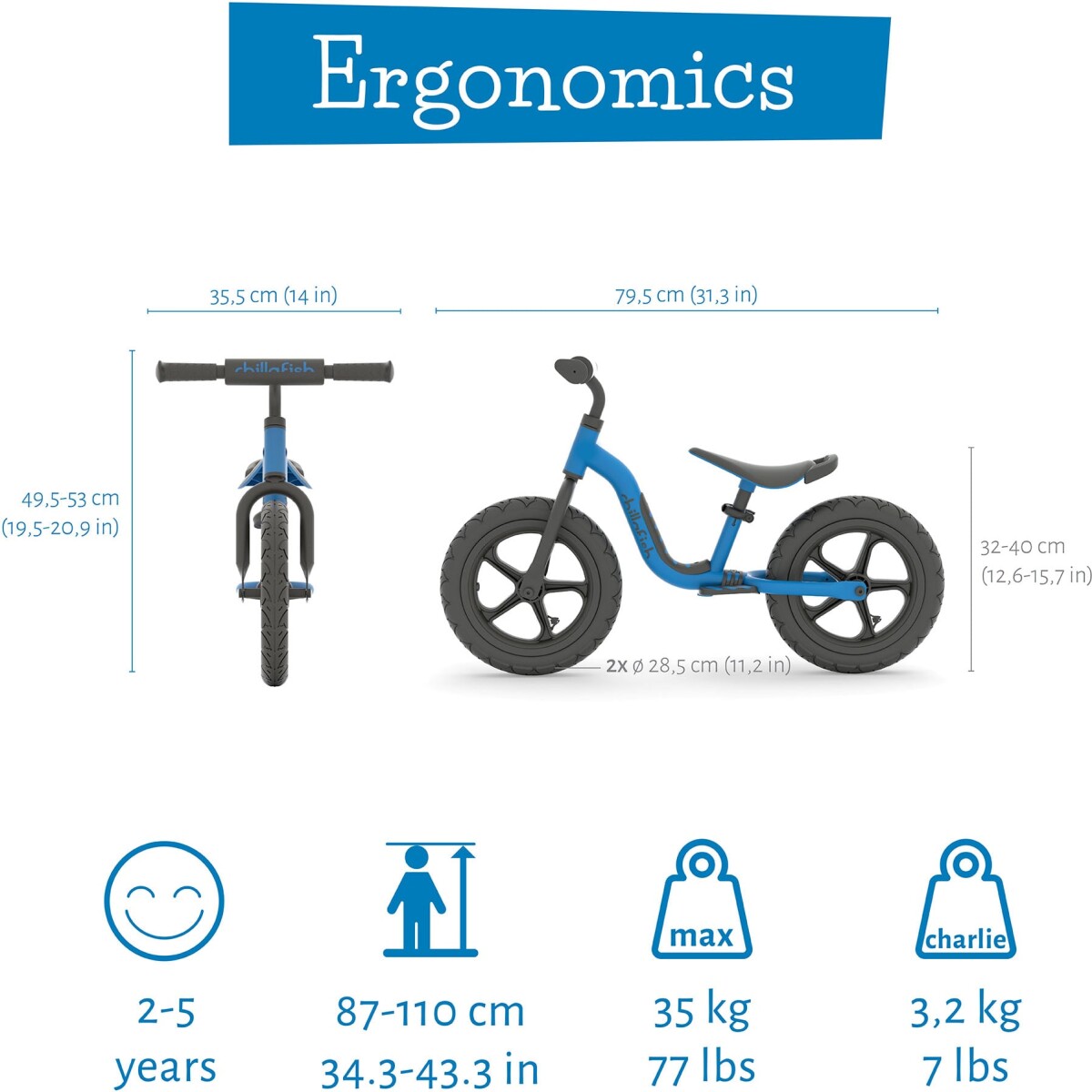 Chillafish - Sport 12 Letvægts-Balancecykel Med Rubberskin Dæk - Marinebl