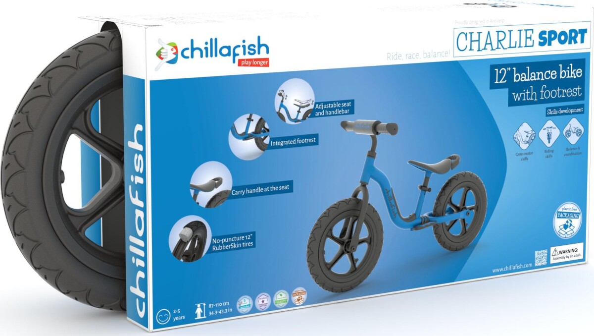 Chillafish - Sport 12 Letvægts-Balancecykel Med Rubberskin Dæk - Marinebl