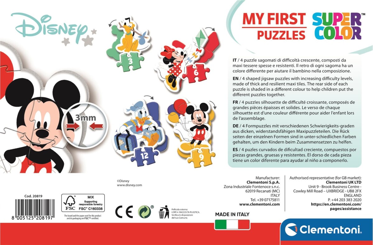 Mickey Mouse Puslespil - Mit Første - Color - Clementoni - 4 Stk