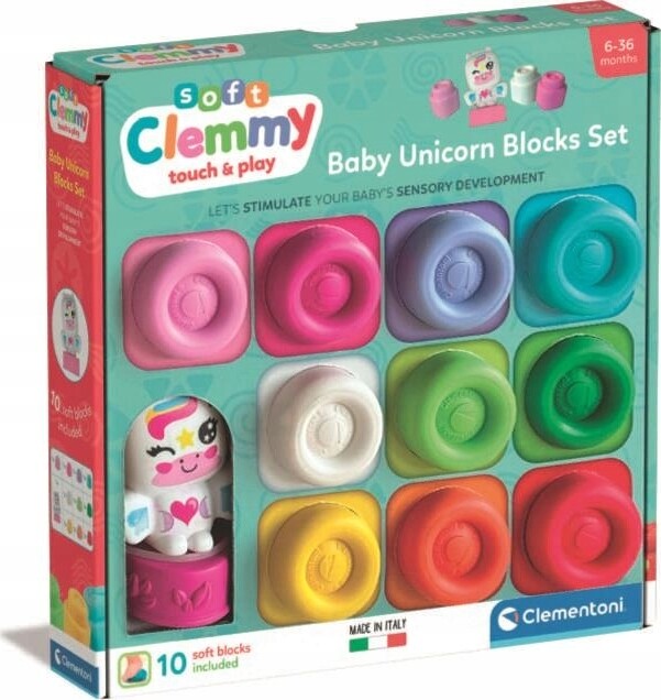 Clementoni - Soft Clemmy - Baby Unicorn Blocks Set - 10 Klodser