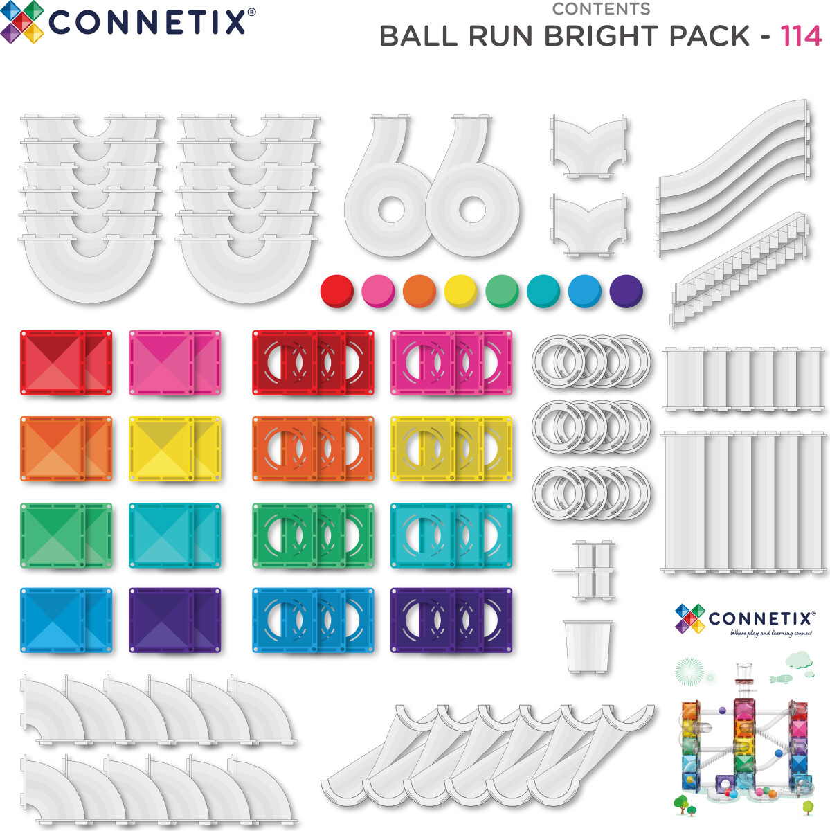 Connetix - Ball Run Bright Pack 114 Pc Ct-B-00114-Br