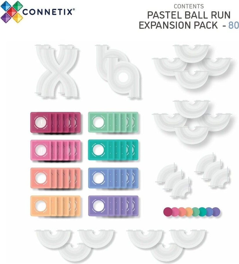 Connetix - Ball Run Expansion Pack - Pastel - 80 Dele - Ct-P-00080-Br