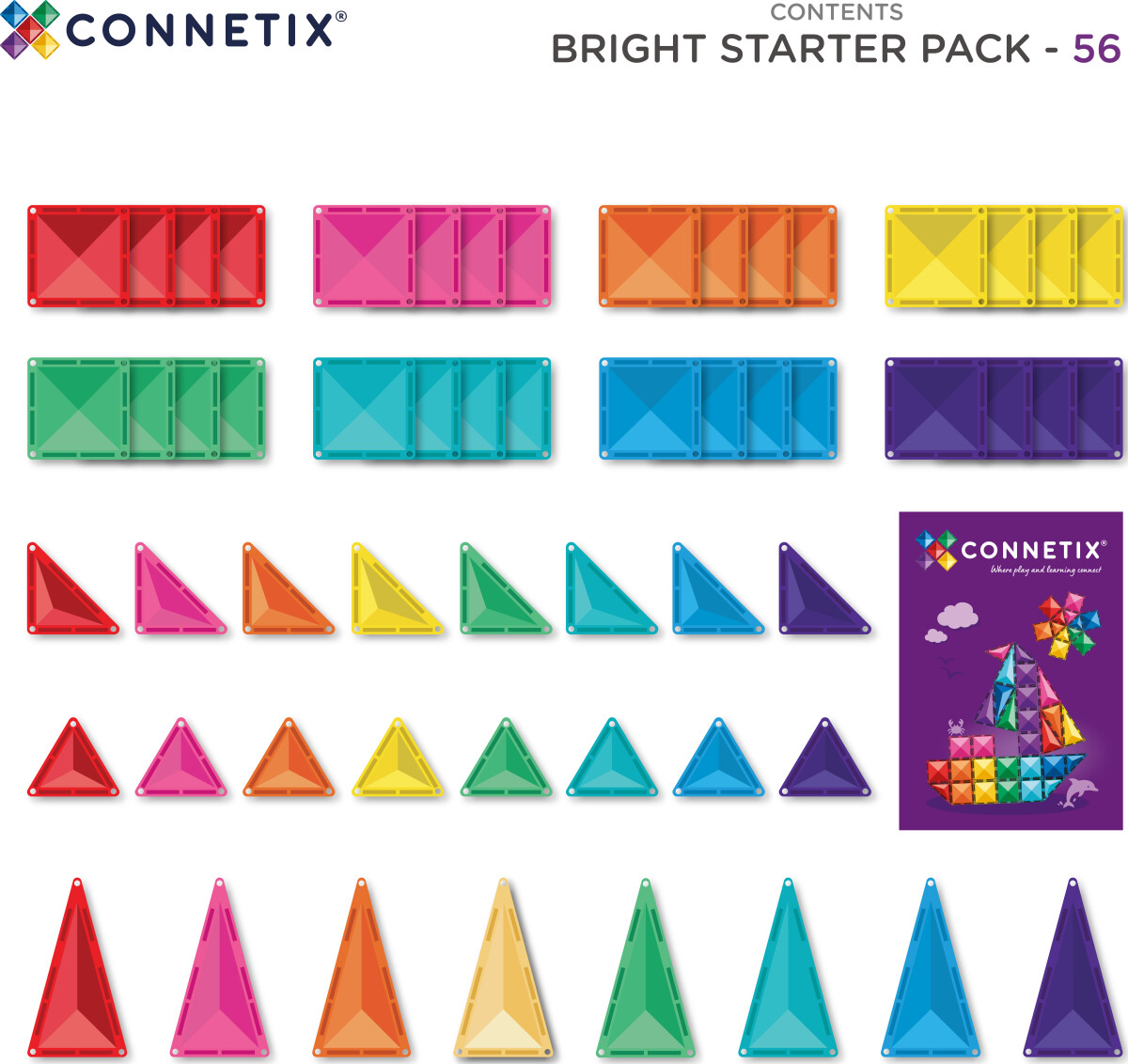 Connetix - Bright Starter Pack 56 Pc Ct-B-00056-St