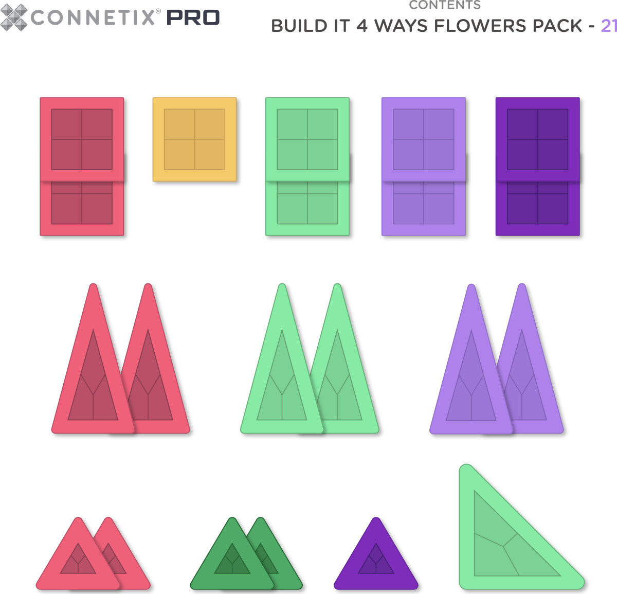 Connetix - Build It 4 Ways Flowers Pack - 21 Pc Cp-T-00021-Fl