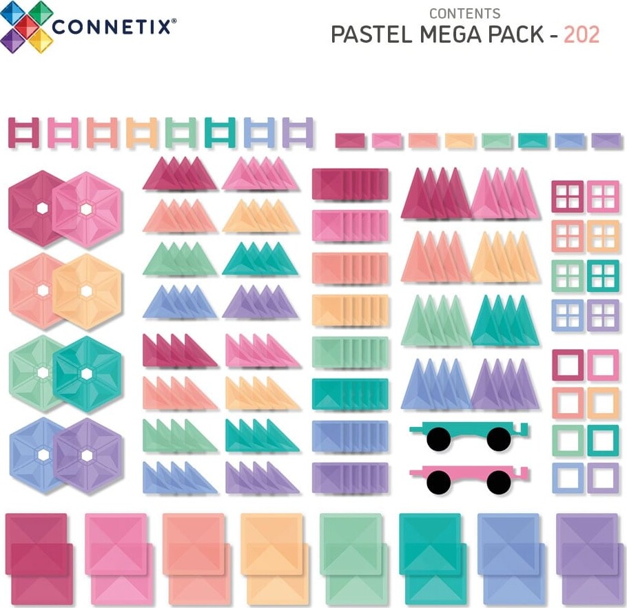 Connetix - Mega Pack Magnetsæt 202 Dele Pastel - Ct-P-00202-Me
